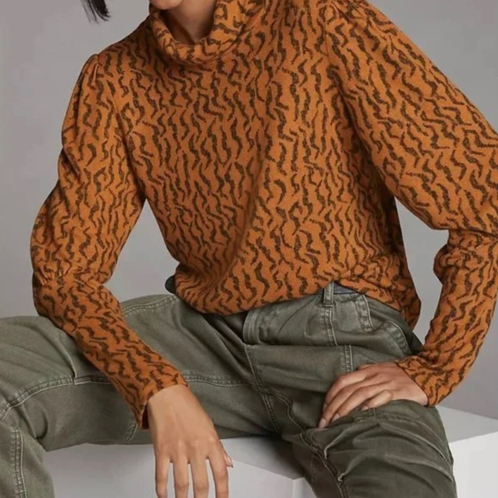 Anthropologie Puff-Sleeved Turtleneck Top